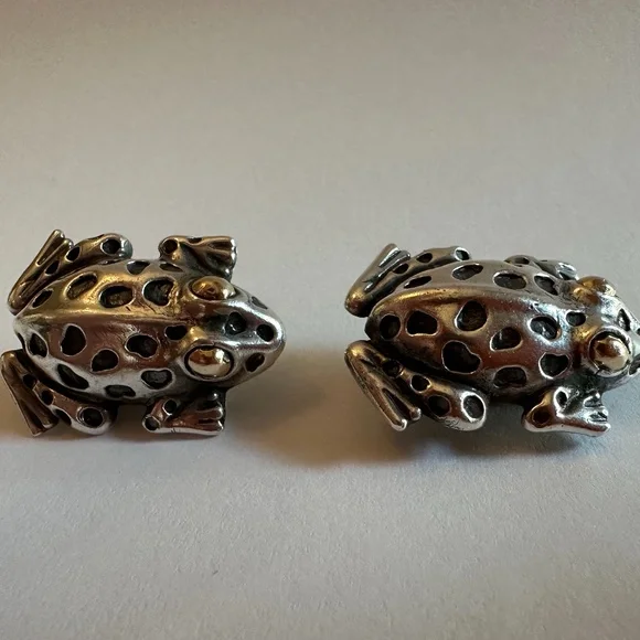 Dian Malouf Sterling Frog Earrings With 14K Gold Eyes - Picture 2 of 7